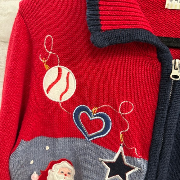 White Stag Embroidered Christmas Sweater Womens Large 12/14 Red Novelty Holiday - Picture 9 of 13